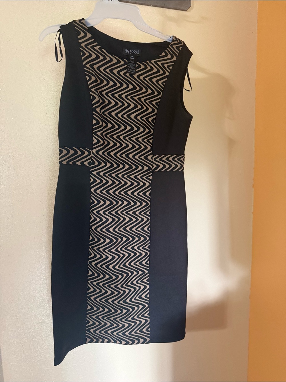 Enfocus Studio Black and Beige Zigzag Panel Midi Dress